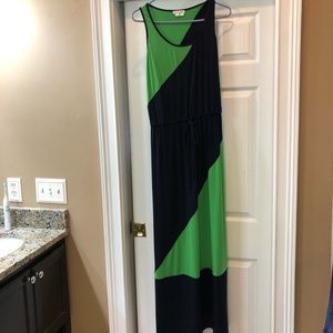 London Times Drawstring Waist Maxi Navy and Green